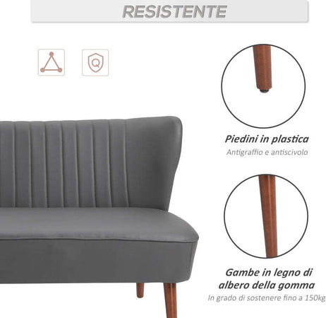 Divano-a-2-Posti-dal-Design-Moderno,-Telaio-in-Legno-e-Rivestimento-in-Pelle-Sintetica-Grigia,-108.5-x-61-x-79cm-divanetto-soggiorno-salotto-ingresso-ufficio-studio-F833-808A