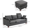Divano-a-3-Posti-con-Poggiapiedi-e-Cuscini-in-Tessuto-di-Lino-Grigio-Scuro,-195-x-81-x-86cm-833-288