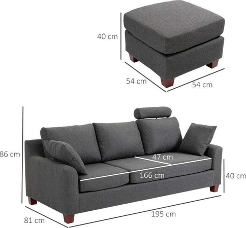 Divano-a-3-Posti-con-Poggiapiedi-e-Cuscini-in-Tessuto-di-Lino-Grigio-Scuro,-195-x-81-x-86cm-833-288