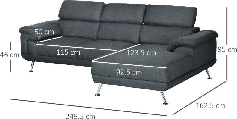 Divano-Angolare-3-Posti-in-Tessuto-con-Poggiatesta-Regolabili,-249.5x162.5x95cm,-Grigio-Scuro-839-446V00CG