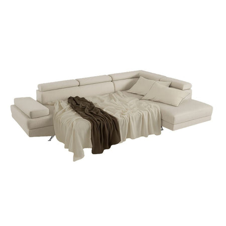 Divano angolare destro Julie con letto estraibile e contenitore in tessuto Barrel 04 beige