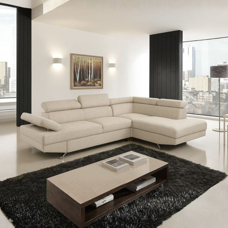 Divano angolare destro Julie con letto estraibile e contenitore in tessuto Barrel 04 beige