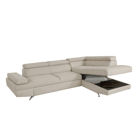 Divano angolare destro Julie con letto estraibile e contenitore in tessuto Barrel 04 beige