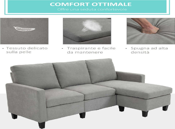 Divano-Angolare-Moderno-e-Componibile-soggiorno-salotto-ufficio-studio,-Divano-3-Posti-con-Penisola-Reversibile-in-Tessuto-Grigio-Chiaro,-200x140x-91cm-F833-944GYA