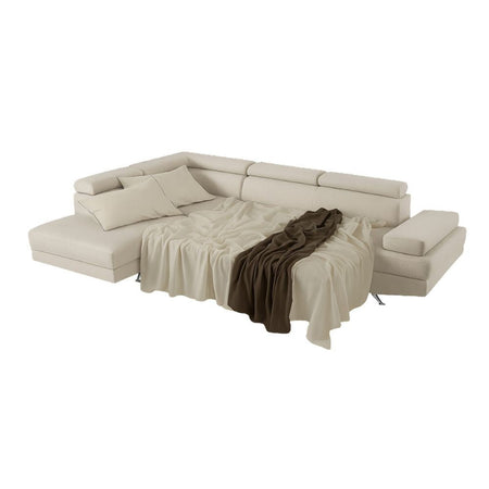 Divano angolare sinistro Julie con letto estraibile e contenitore in tessuto Barrel 04 beige
