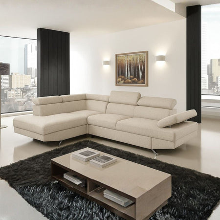 Divano angolare sinistro Julie con letto estraibile e contenitore in tessuto Barrel 04 beige