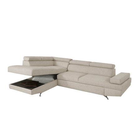 Divano angolare sinistro Julie con letto estraibile e contenitore in tessuto Barrel 04 beige