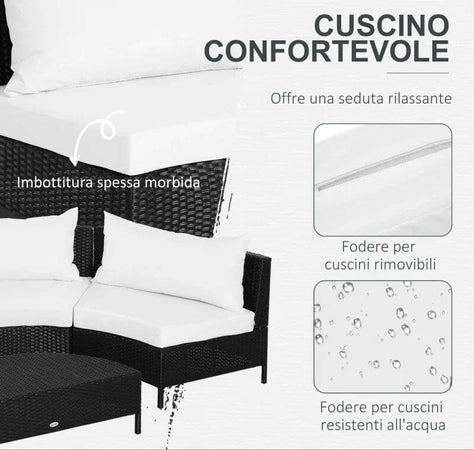 Divano-da-Esterno-in-Rattan,-Set-5-Pezzi-con-Pouf,-Salottino-per-il-Giardino-Nero-e-Bianco-96cmx-68cmx-65cm-860-081V01