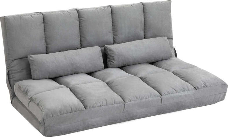 Divano-da-Terra-Pieghevole-a-Lettino,-Schienale-Reclinabile-su-7-Livelli-e-Cuscini-Divano-Moderno-per-TV-Giochi-Lettura-Yoga-Ufficio-130x73x60-cm,-Grigio-Chiaro-F833-932A