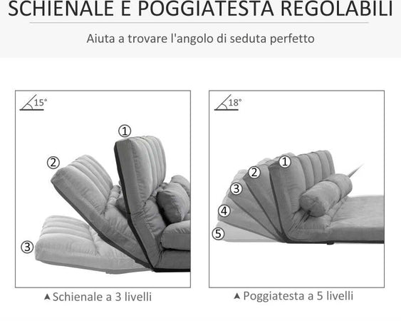 Divano-da-Terra-Pieghevole-a-Lettino,-Schienale-Reclinabile-su-7-Livelli-e-Cuscini-Divano-Moderno-per-TV-Giochi-Lettura-Yoga-Ufficio-130x73x60-cm,-Grigio-Chiaro-F833-932A