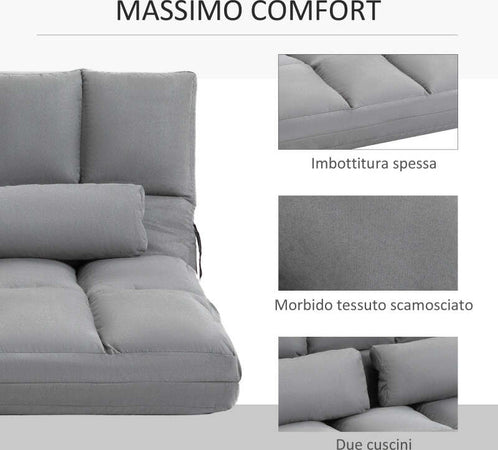 Divano-da-Terra-Pieghevole-a-Lettino,-Schienale-Reclinabile-su-7-Livelli-e-Cuscini-Divano-Moderno-per-TV-Giochi-Lettura-Yoga-Ufficio-130x73x60-cm,-Grigio-Chiaro-F833-932A