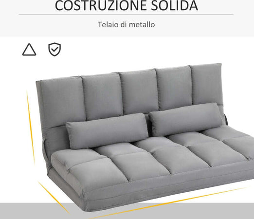 Divano-da-Terra-Pieghevole-a-Lettino,-Schienale-Reclinabile-su-7-Livelli-e-Cuscini-Divano-Moderno-per-TV-Giochi-Lettura-Yoga-Ufficio-130x73x60-cm,-Grigio-Chiaro-F833-932A