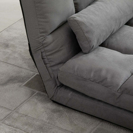 Divano-da-Terra-Pieghevole-a-Lettino,-Schienale-Reclinabile-su-7-Livelli-e-Cuscini-Divano-Moderno-per-TV-Giochi-Lettura-Yoga-Ufficio-130x73x60-cm,-Grigio-Chiaro-F833-932A