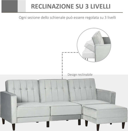 Divano-Letto-3-Posti-con-Poggiapiedi-e-Schienale-Reclinabile,-Rivestimento-Velluto-e-Seduta-Imbottita,-218x85x86-cm,-Grigio-Chiaro-839-070V00LG