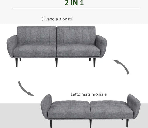 Divano-Letto-3-Posti-con-Schienale-Reclinabile-a-3-Livelli-in-Tessuto,-208x84x82cm,-Grigio-839-821V00GY