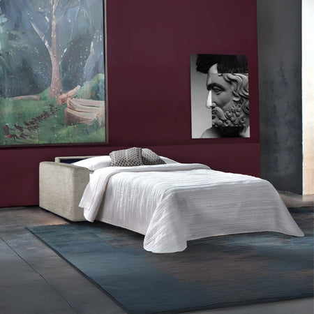 Divano letto 3 posti Era con rete elettrosaldata materasso 20 cm in tessuto Aragon 20 tortora