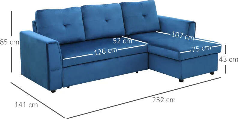 Divano-Letto-Angolare-3-Posti-Effetto-Velluto-e-Chaise-Longue-con-Contenitore,-232x141x85cm,-Blu-839-191