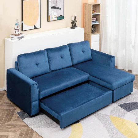 Divano-Letto-Angolare-3-Posti-Effetto-Velluto-e-Chaise-Longue-con-Contenitore,-232x141x85cm,-Blu-839-191