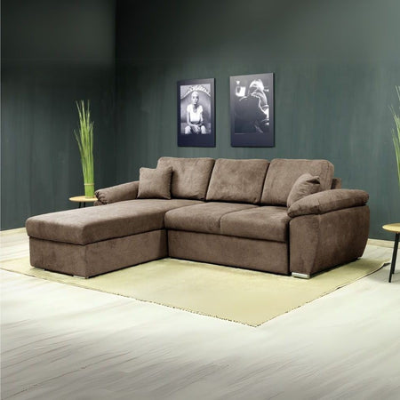 Divano letto contenitore angolare Alberta reversibile in Giulia 9703 cappuccino