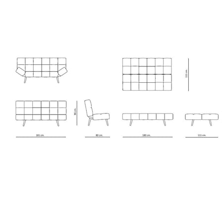 Divano letto Dube con braccioli pieghevoli in tessuto patchwork