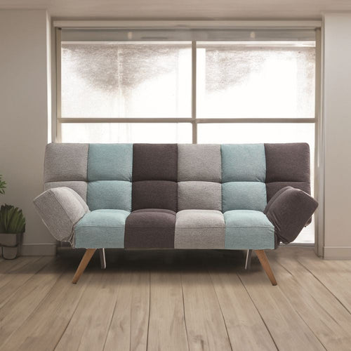 Divano letto Dube con braccioli pieghevoli in tessuto patchwork