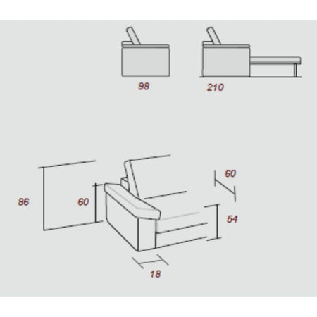 Divano letto Flash 3 posti con rete elettrosaldata in Barrel 97 carbone
