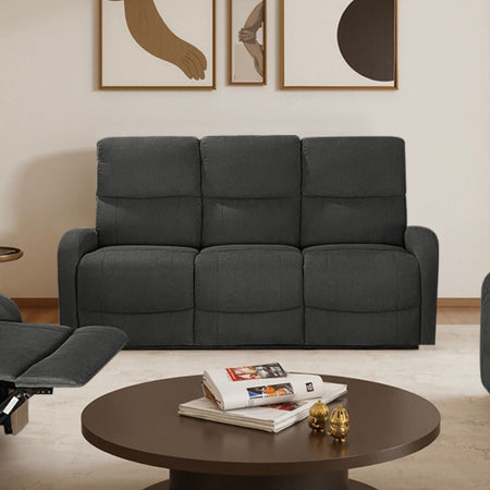 Divano Potter 3 posti recliner manuale in tessuto Mia 103-27 grigio scuro