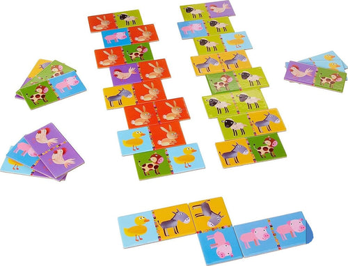 Djeco Domino Farm 28 Card Bifacciali con Immagini Animali Fattoria per Bambini - Confezione leggermente rovinata
