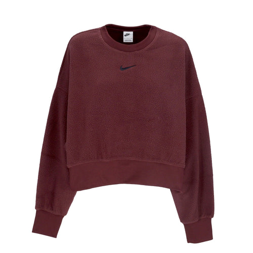 Nike Felpa Girocollo Donna W Sportswear Plush Mod Crop Crewneck Burgundy Crush/black da donna