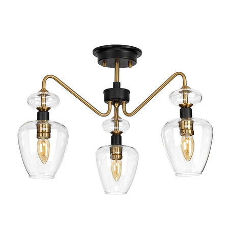 Plafoniera Armand Acciaio Ottone Antico Nero Carbone Vetro Nero 3 Luci E14