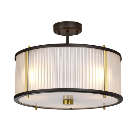Lampadario Corona Acciaio Bronzo E Vetro Ottone Antico 3 Luci E27