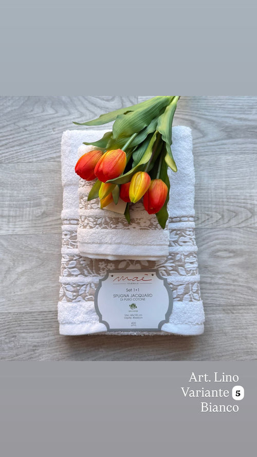 Set Asciugamani 1+1 Via Roma 60 Lino – Spugna di Cotone Jacquard 420 gr/m²