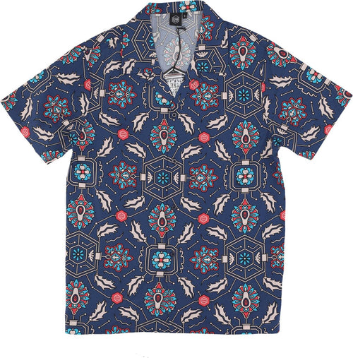 DOLLY-NOIRE-Camicia-Manica-Corta-Uomo-Fronds-Tapestry-Bowling-Shirt-Blue-da-uomo