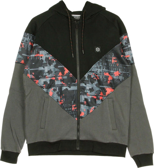 DOLLY-NOIRE-Felpa-Cappuccio-Zip-Uomo-Virtual-Zip-Hoodie-Black/glitch-Camo-da-uomo