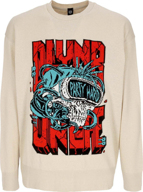 DOLLY-NOIRE-Maglione-Leggero-Uomo-Party-Hard-Skull-Sweater-Beige-Moonlight-da-uomo
