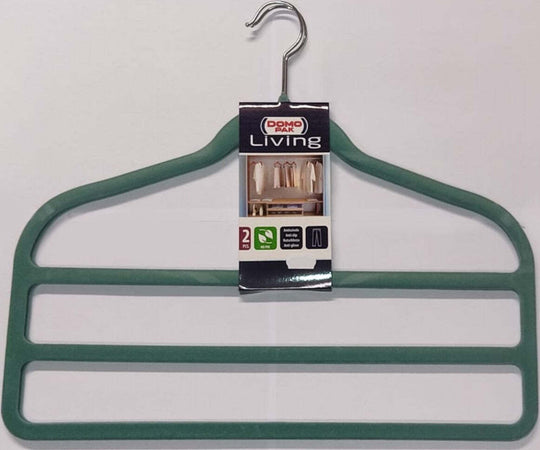 DOMOPAK---SET-2-GRUCCE-PER-PANTALONI-3-SPAZI-45CM --MATERIALE-SIMIL-VELLUTO-ANTISCIVOLO---COLORE-VERDE-ACQUA