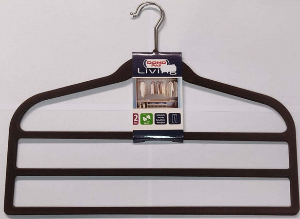 DOMOPAK---SET-2-GRUCCE-PER-PANTALONI-3-SPAZI-45CM --MATERIALE-SIMIL-VELLUTO-ANTISCIVOLO---COLORE-VERDE-LIME---MARRONE