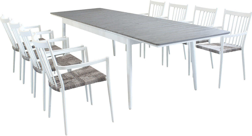 DONATO---set-tavolo-in-alluminio-e-polywood-cm-200/300x90x76-h-con-8-sedute-Bianco-Milani-Home
