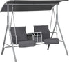 Dondolo-2-Posti-con-Tavolino-e-Portabicchieri,-in-Metallo-e-Poliestere,-175x110x165-cm,-Grigio-84A-057V01GY