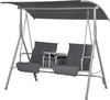 Dondolo-2-Posti-con-Tavolino-e-Portabicchieri,-in-Metallo-e-Poliestere,-175x110x165-cm,-Grigio-84A-057V01GY