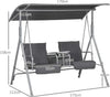 Dondolo-2-Posti-con-Tavolino-e-Portabicchieri,-in-Metallo-e-Poliestere,-175x110x165-cm,-Grigio-84A-057V01GY