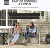 Dondolo-2-Posti-con-Tavolino-e-Portabicchieri,-in-Metallo-e-Poliestere,-175x110x165-cm,-Grigio-84A-057V01GY
