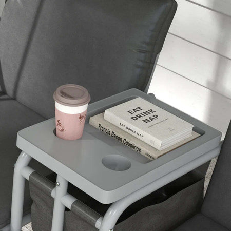 Dondolo-2-Posti-con-Tavolino-e-Portabicchieri,-in-Metallo-e-Poliestere,-175x110x165-cm,-Grigio-84A-057V01GY
