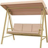 Dondolo-3-Posti-con-Tettuccio-Inclinabile-e-Cuscini,-in-Acciaio-e-Textilene,-200x125x175-cm,-Beige-e-Marrone--84A-307V00BG