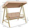 Dondolo-3-Posti-con-Tettuccio-Inclinabile-e-Cuscini,-in-Acciaio-e-Textilene,-200x125x175-cm,-Beige-e-Marrone--84A-307V00BG