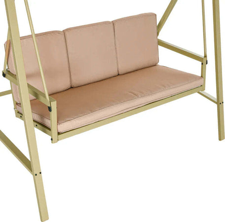 Dondolo-3-Posti-con-Tettuccio-Inclinabile-e-Cuscini,-in-Acciaio-e-Textilene,-200x125x175-cm,-Beige-e-Marrone--84A-307V00BG