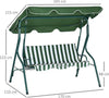 Dondolo-3-Posti-con-Tettuccio-Regolabile-e-Cuscini,-in-Acciaio-e-Poliestere,-170x110x153-cm,-Verde-e-Bianco-84A-118V01GN