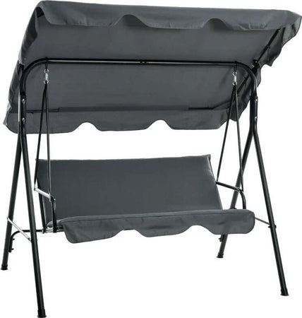 Dondolo-3-Posti-con-Tettuccio-Regolabile-e-Cuscini,-in-Acciaio-e-Poliestere,-172x110x153-cm,-Grigio-84A-054V04GY
