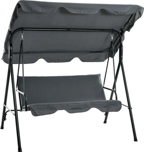 Dondolo-3-Posti-con-Tettuccio-Regolabile-e-Cuscini,-in-Acciaio-e-Poliestere,-172x110x153-cm,-Grigio-84A-054V04GY