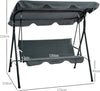 Dondolo-3-Posti-con-Tettuccio-Regolabile-e-Cuscini,-in-Acciaio-e-Poliestere,-172x110x153-cm,-Grigio-84A-054V04GY